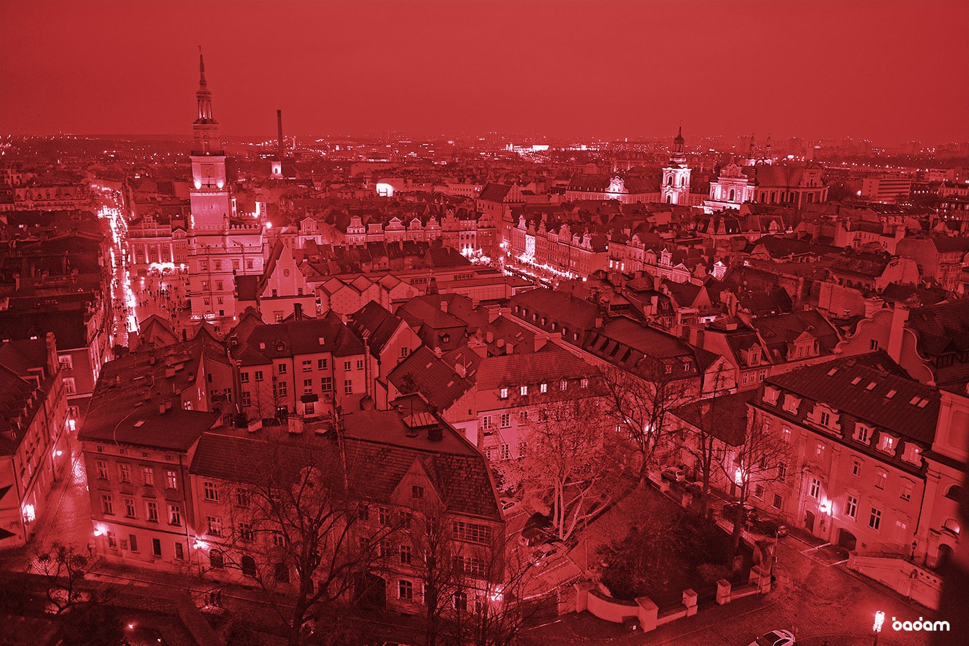 On the picture we can see the night panorama of Poznań