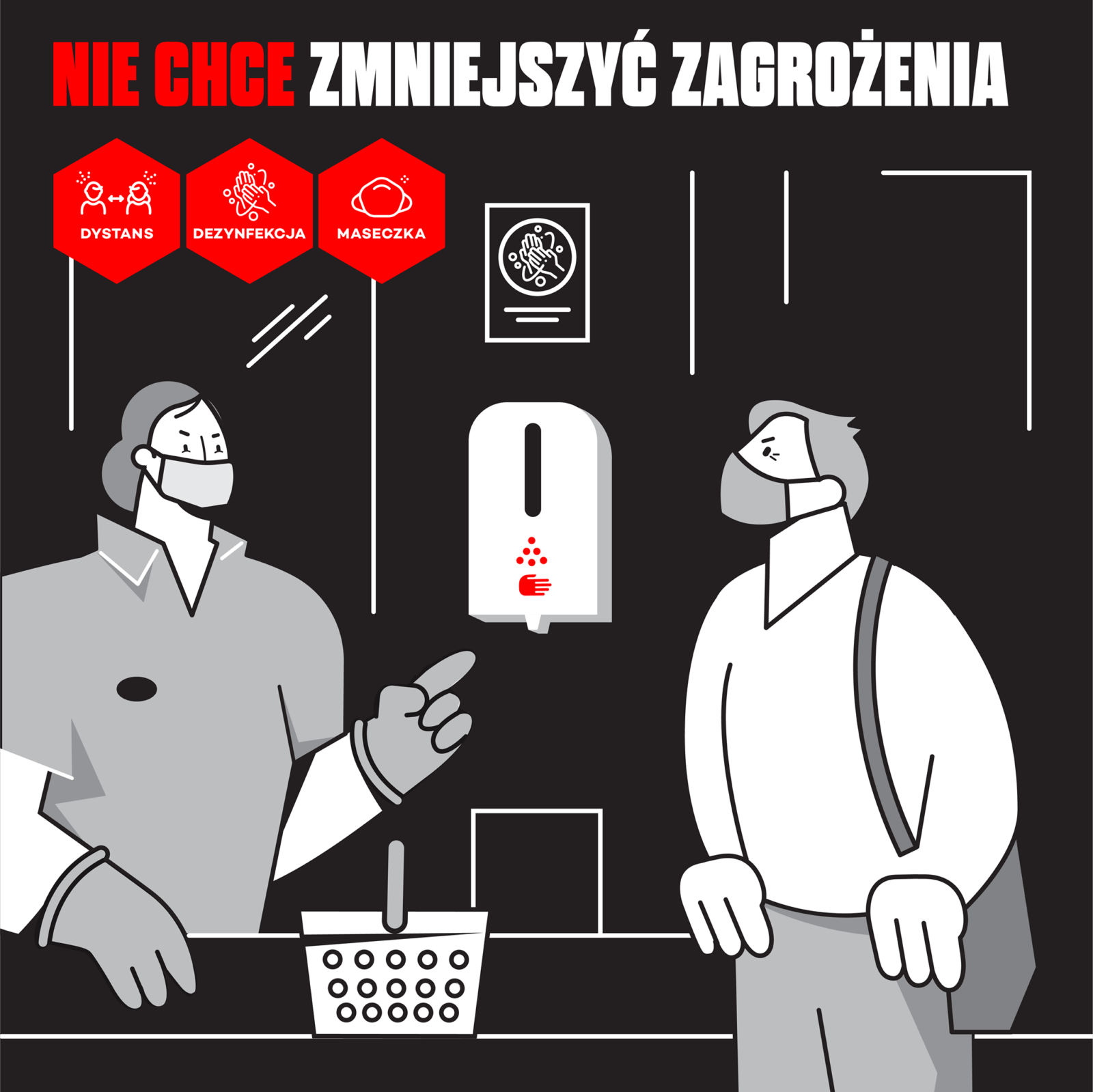 Plakat kampanii DDM Metropolia Poznań (Dystans Dezynfekcja Maseczka)