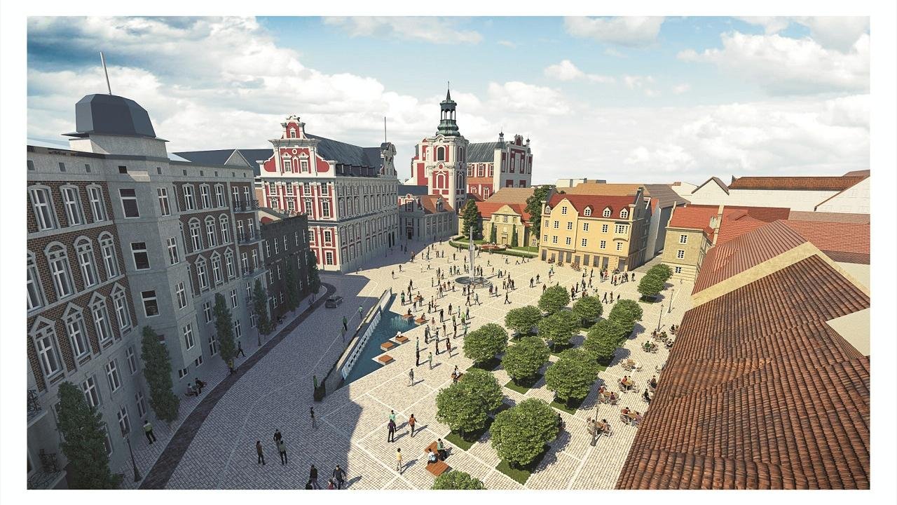 zdjęcie przedstawia wizualizację Placu Kolegiackiego w Poznaniu po rewaloryzacji