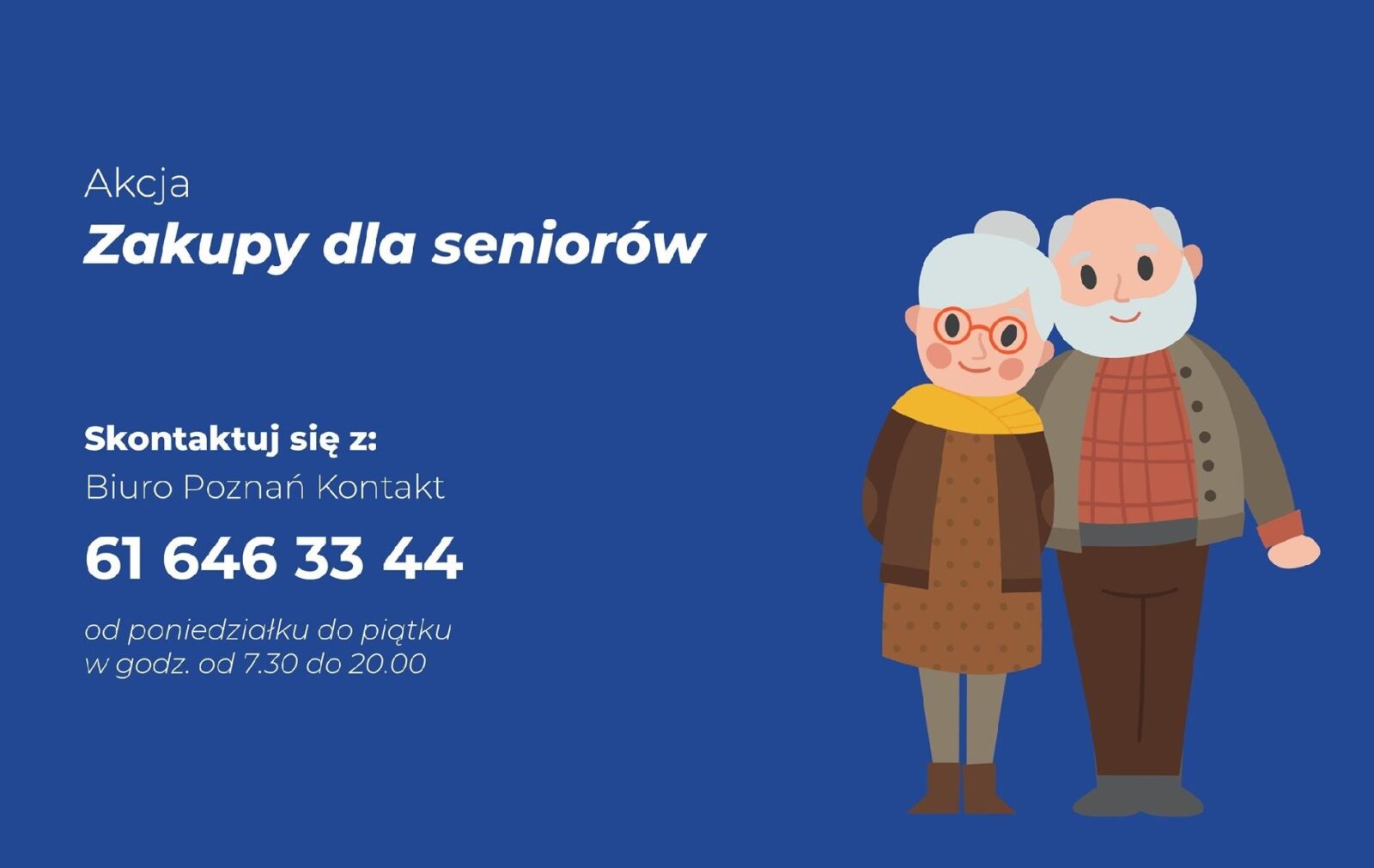 grafika z plakatem promocyjnym akcji zakupy dla seniora tel 61 646 33 44