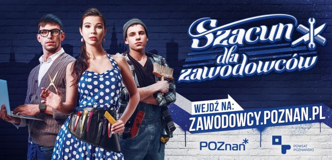 grafika z plakatem promocyjnym akcji szcun dla zawodowców www.zawodowcy.poznan.pl