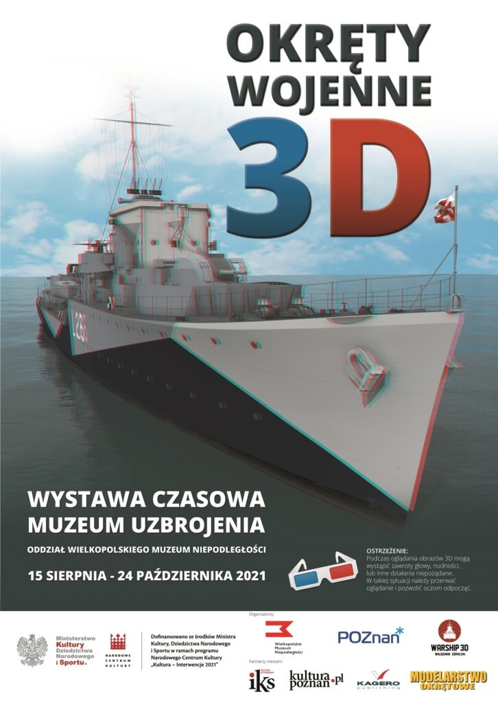 Plakat promujący wystawę czasową "Okrety wojenne 3d"